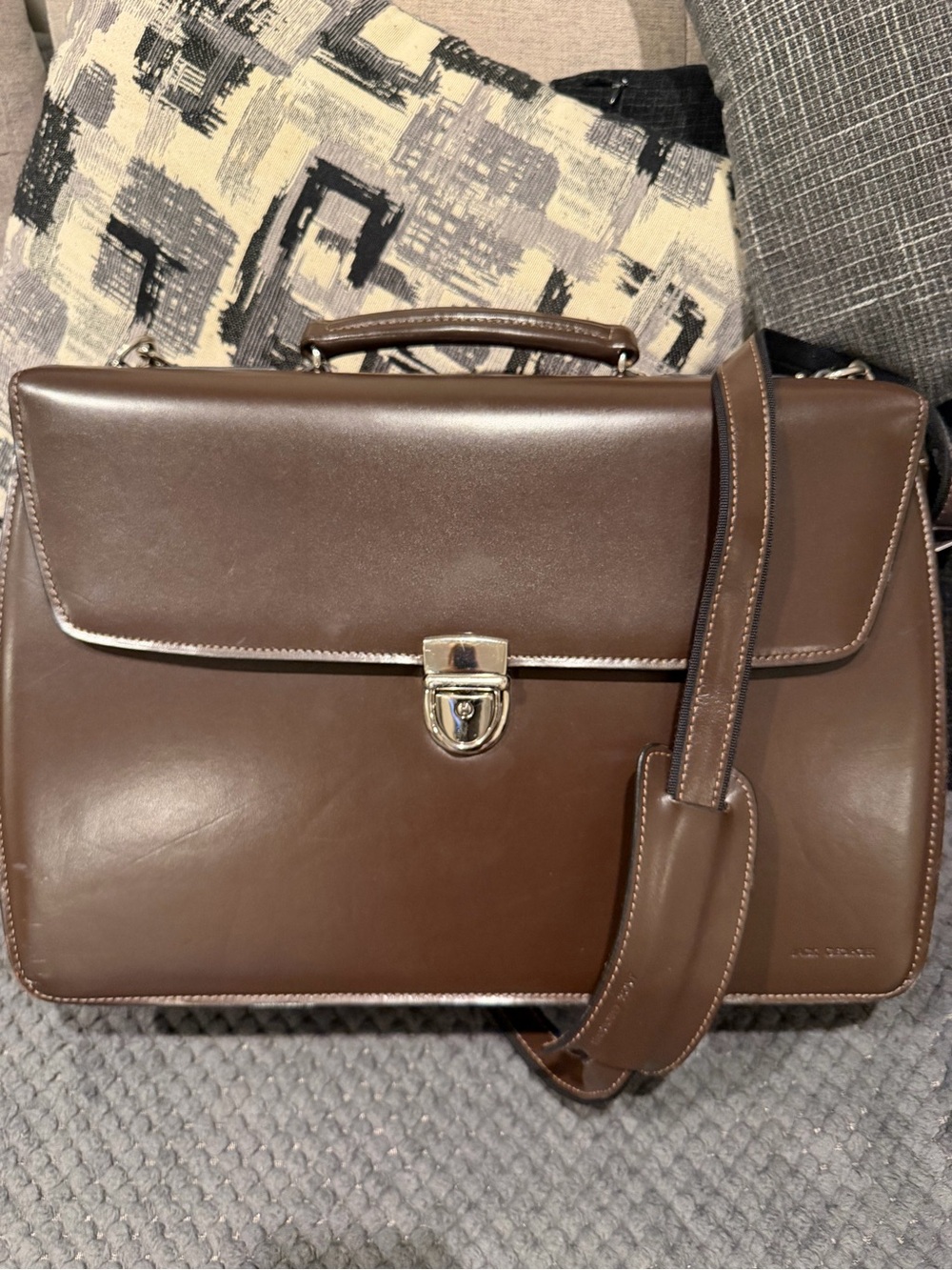 Leather Briefcase Messenger Bag - Brown